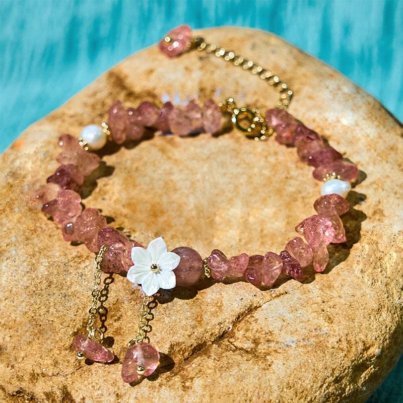 Wear FengShui Natural Strawberry Quartz Green Strawberry Quartz Super Seven Crystal Flower Healing Bracelet