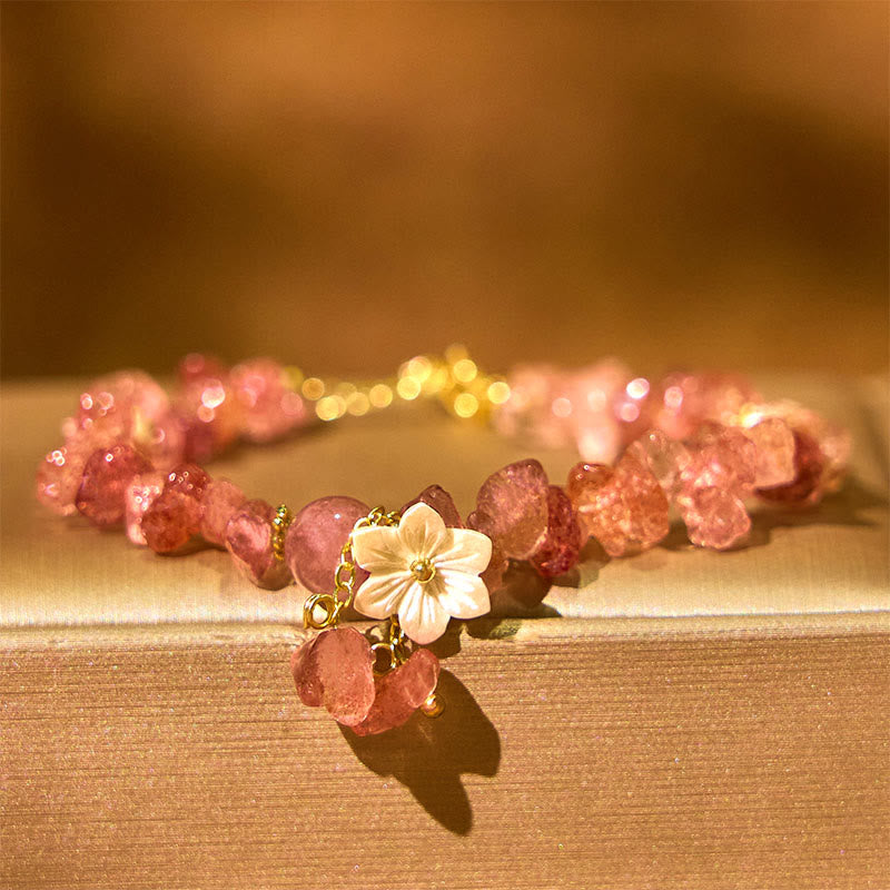 Wear FengShui Natural Strawberry Quartz Green Strawberry Quartz Super Seven Crystal Flower Healing Bracelet