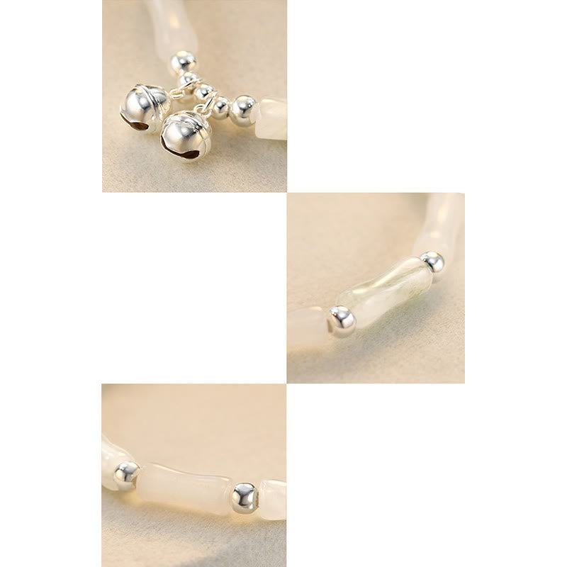 Wear FengShui 925 Sterling Silver Natural White Jade Bamboo Bell Charm Luck Happiness Bracelet