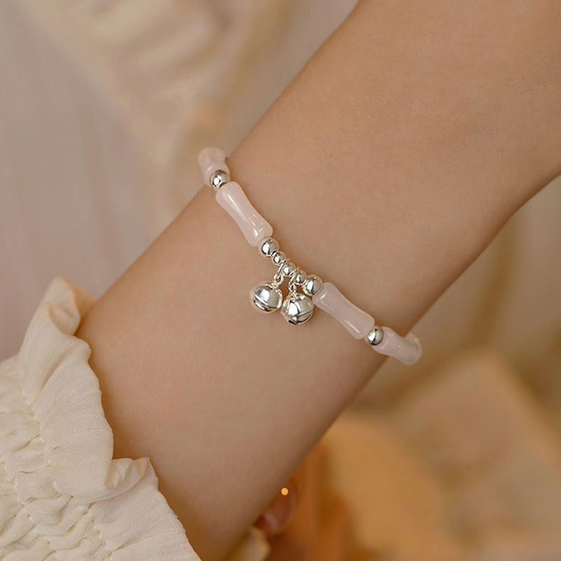 Wear FengShui 925 Sterling Silver Natural White Jade Bamboo Bell Charm Luck Happiness Bracelet