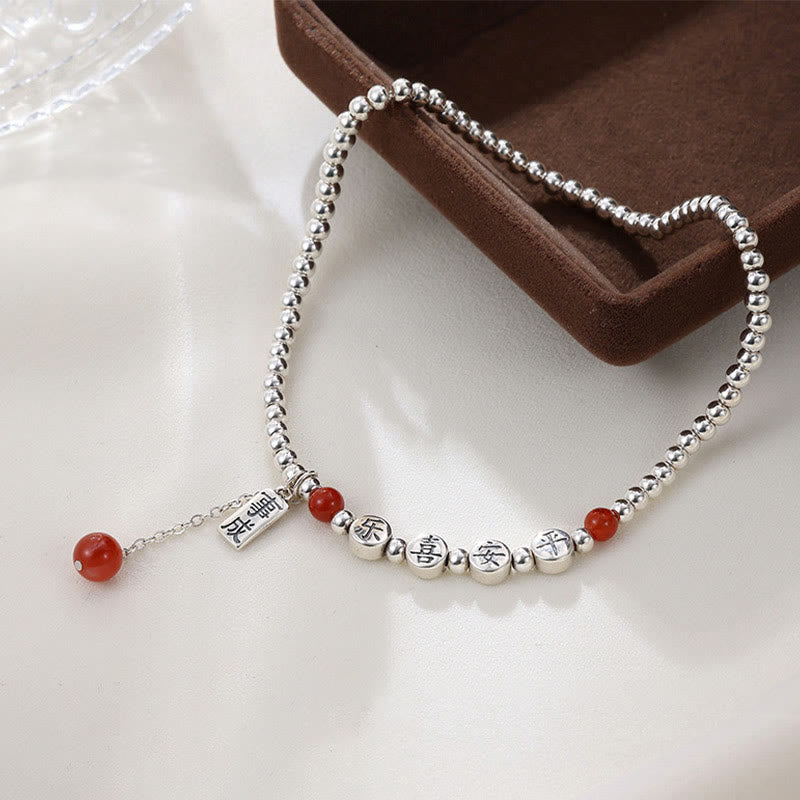 Wear FengShui 925 Sterling Silver Small Beads Red Agate Peace And Joy Blessing Anklet