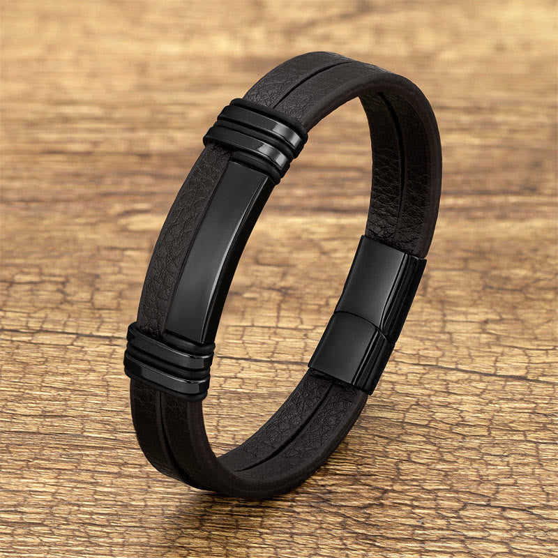Wear FengShui Brown Leather Titanium Steel Buckle Balance Bracelet