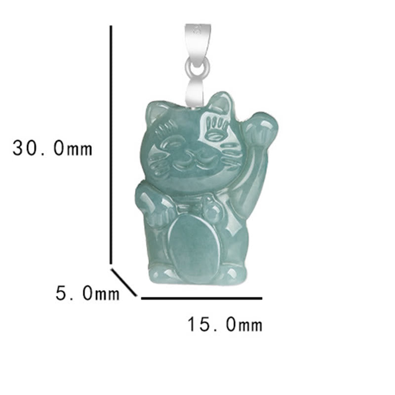 Wear FengShui Natural Jade Lucky Cat Abundance Titanium Steel Necklace Pendant