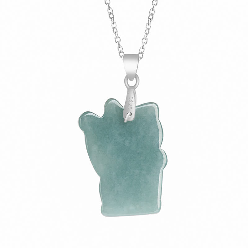 Wear FengShui Natural Jade Lucky Cat Abundance Titanium Steel Necklace Pendant