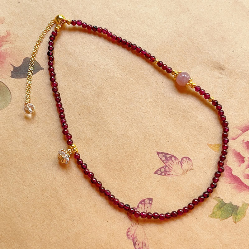 Wear FengShui Natural Flower Garnet Pink Crystal Calm Double Wrap Bracelet