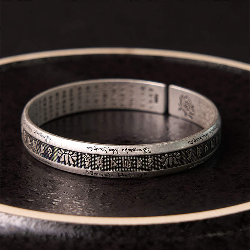 Wear FengShui Om Mani Padme Hum Heart Sutra Mantra Lotus Peace Meditation Cuff Bracelet Bangle