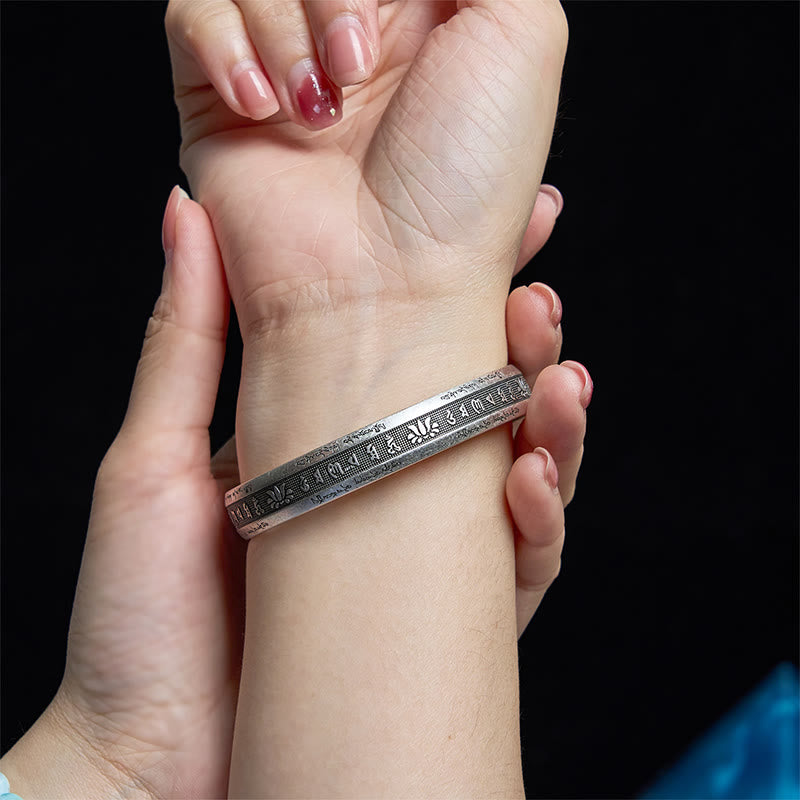 Wear FengShui Om Mani Padme Hum Heart Sutra Mantra Lotus Peace Meditation Cuff Bracelet Bangle