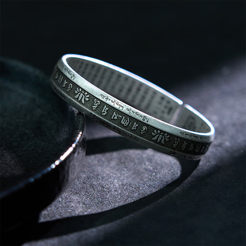 Wear FengShui Om Mani Padme Hum Heart Sutra Mantra Lotus Peace Meditation Cuff Bracelet Bangle