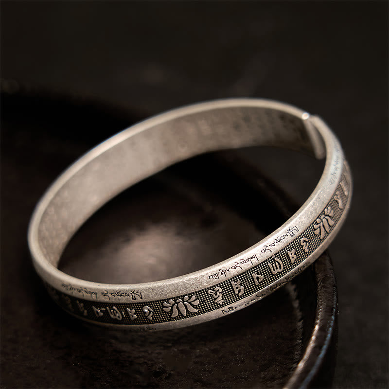 Wear FengShui Om Mani Padme Hum Heart Sutra Mantra Lotus Peace Meditation Cuff Bracelet Bangle