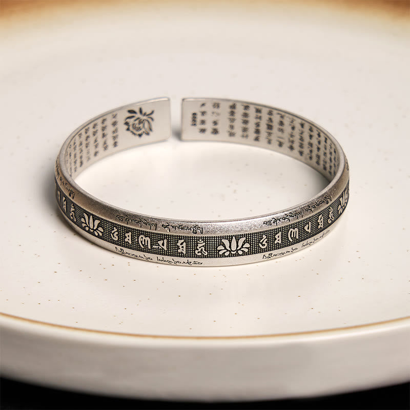 Wear FengShui Om Mani Padme Hum Heart Sutra Mantra Lotus Peace Meditation Cuff Bracelet Bangle