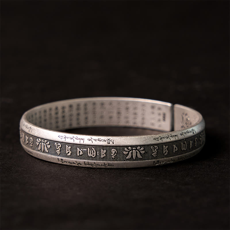 Wear FengShui Om Mani Padme Hum Heart Sutra Mantra Lotus Peace Meditation Cuff Bracelet Bangle