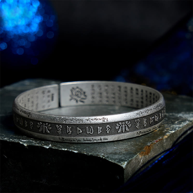 Wear FengShui Om Mani Padme Hum Heart Sutra Mantra Lotus Peace Meditation Cuff Bracelet Bangle