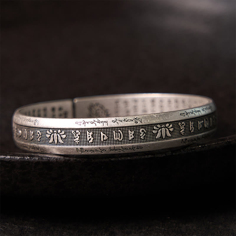 Wear FengShui Om Mani Padme Hum Heart Sutra Mantra Lotus Peace Meditation Cuff Bracelet Bangle