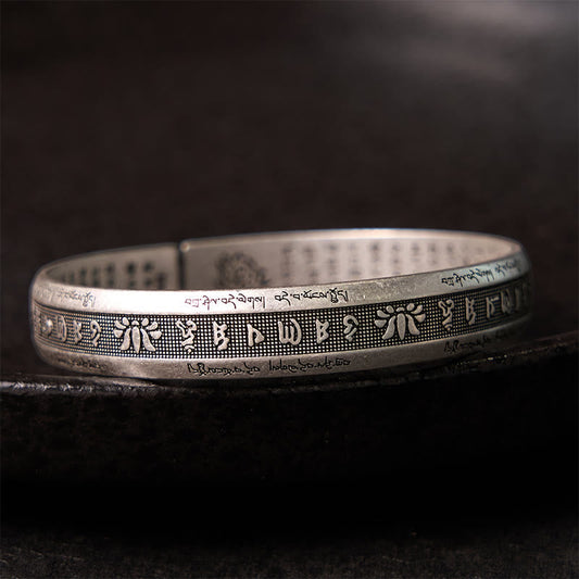 Wear FengShui Om Mani Padme Hum Heart Sutra Mantra Lotus Peace Meditation Cuff Bracelet Bangle