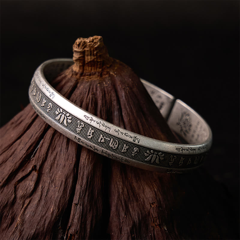 Wear FengShui Om Mani Padme Hum Heart Sutra Mantra Lotus Peace Meditation Cuff Bracelet Bangle
