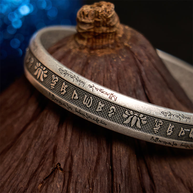 Wear FengShui Om Mani Padme Hum Heart Sutra Mantra Lotus Peace Meditation Cuff Bracelet Bangle