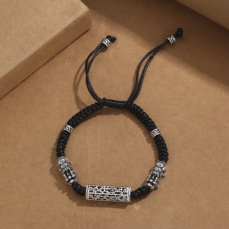 Wear FengShui Tibetan Black String Copper Om Mani Padme Hum Pixiu Protection Braided Bracelet