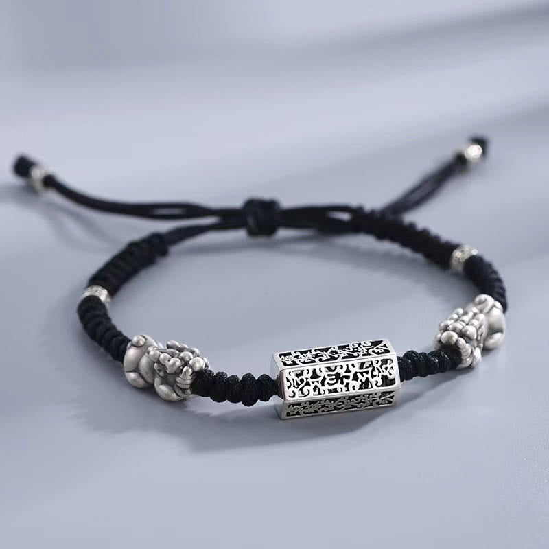 Wear FengShui Tibetan Black String Copper Om Mani Padme Hum Pixiu Protection Braided Bracelet