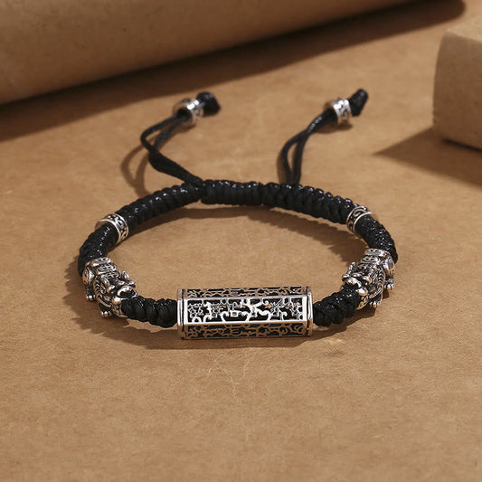 Wear FengShui Tibetan Black String Copper Om Mani Padme Hum Pixiu Protection Braided Bracelet