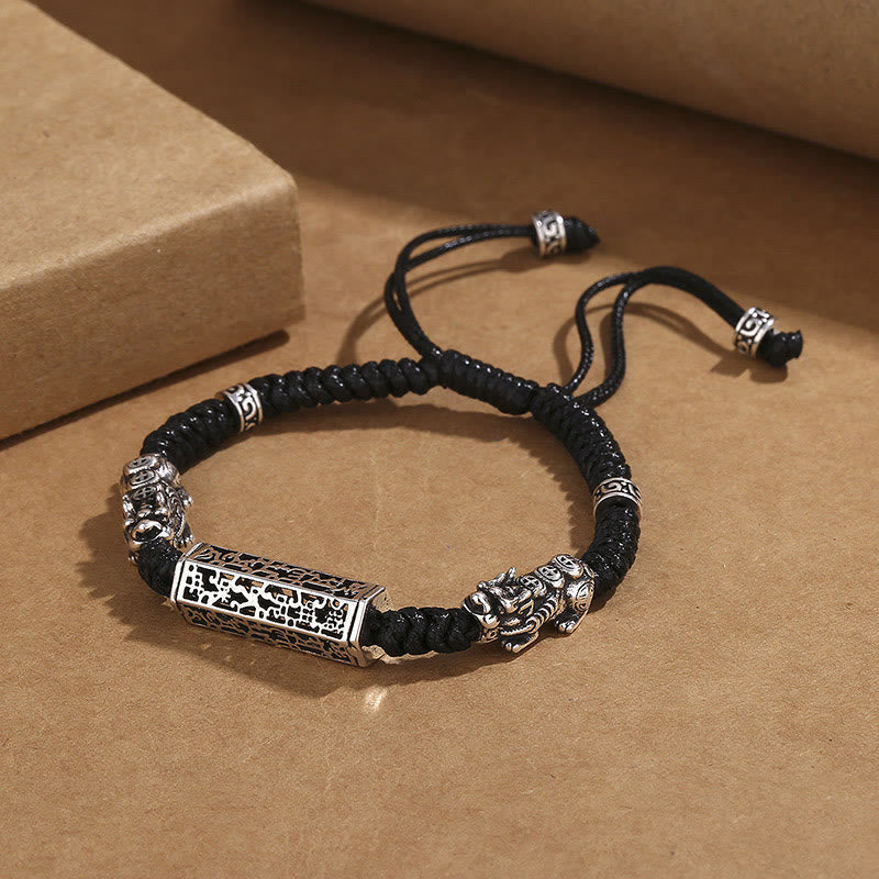 Wear FengShui Tibetan Black String Copper Om Mani Padme Hum Pixiu Protection Braided Bracelet