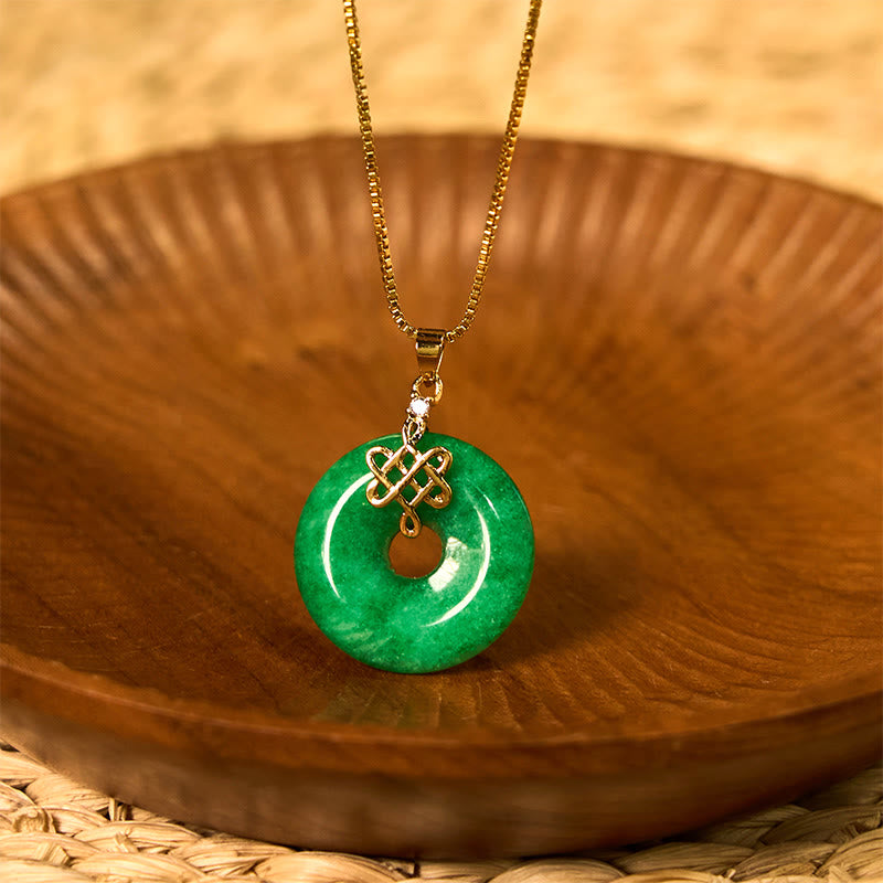 Wear FengShui Natural Cyan Jade Peace Buckle Chinese knot Success Necklace Pendant
