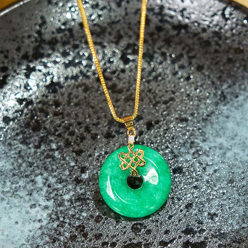 Wear FengShui Natural Cyan Jade Peace Buckle Chinese knot Success Necklace Pendant