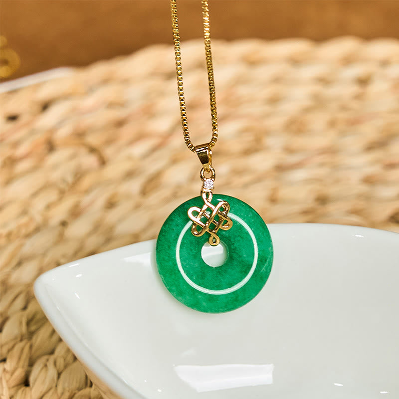 Wear FengShui Natural Cyan Jade Peace Buckle Chinese knot Success Necklace Pendant