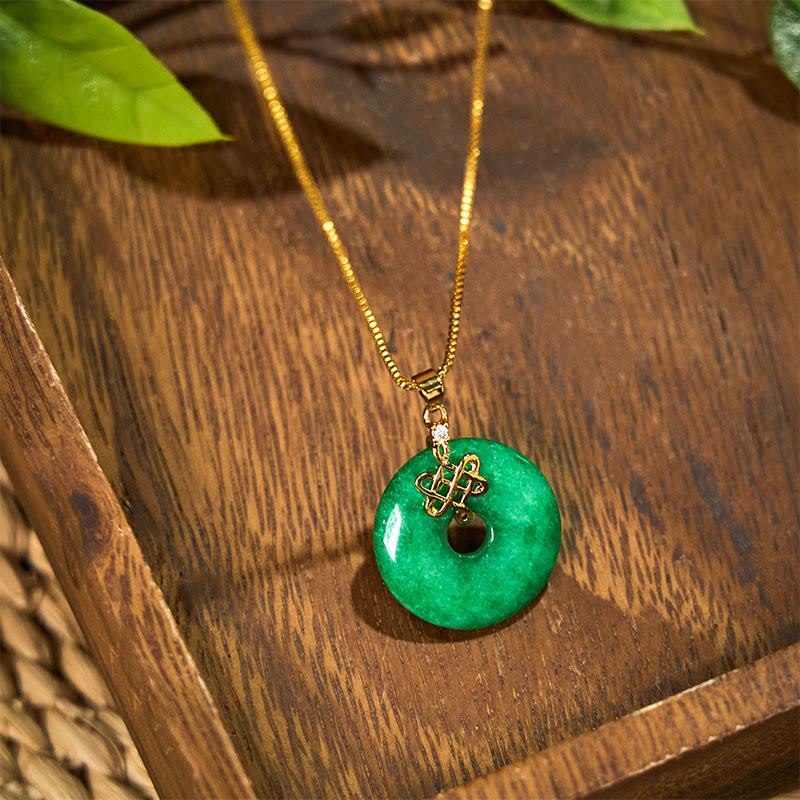 Wear FengShui Natural Cyan Jade Peace Buckle Chinese knot Success Necklace Pendant