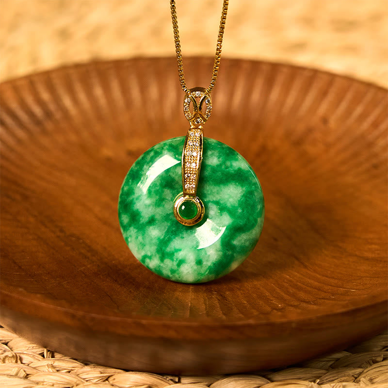 Wear FengShui Natural Cyan Jade Peace Buckle Healing Necklace Pendant