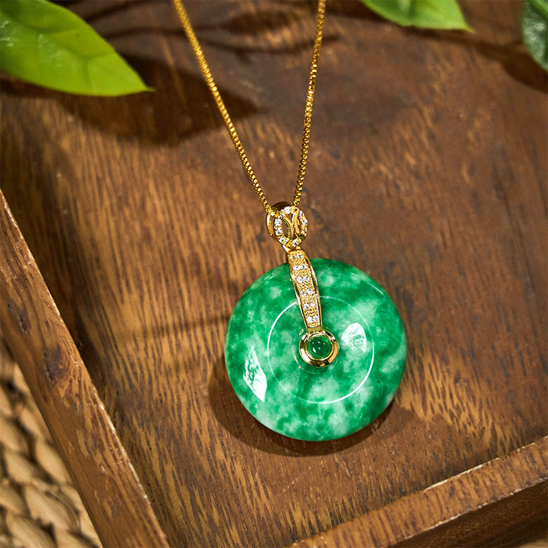 Wear FengShui Natural Cyan Jade Peace Buckle Healing Necklace Pendant