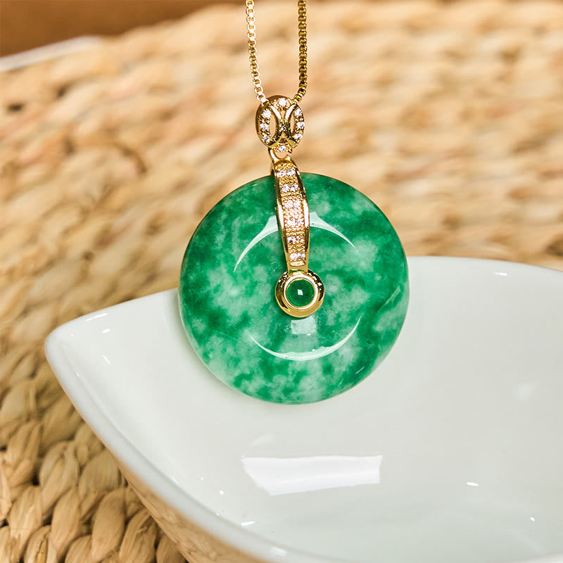 Wear FengShui Natural Cyan Jade Peace Buckle Healing Necklace Pendant
