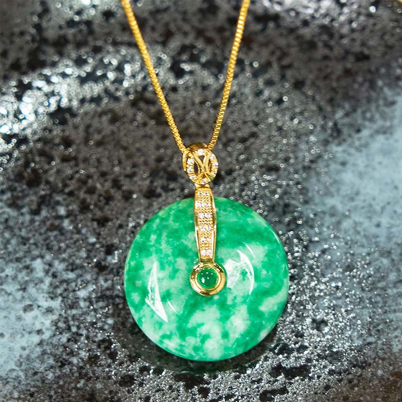 Wear FengShui Natural Cyan Jade Peace Buckle Healing Necklace Pendant