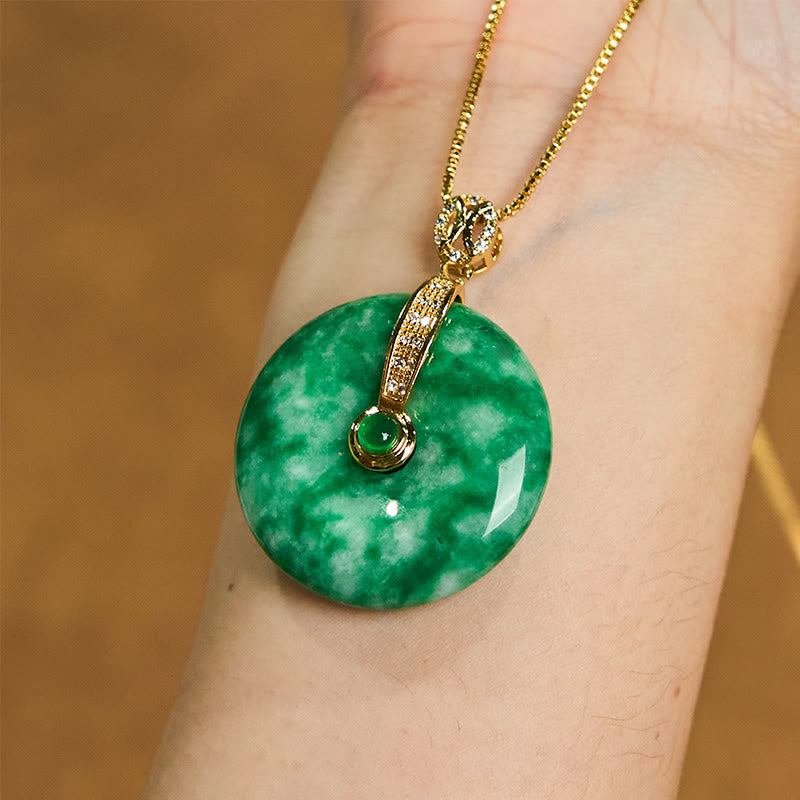 Wear FengShui Natural Cyan Jade Peace Buckle Healing Necklace Pendant