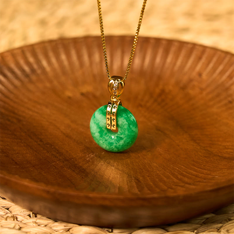 Wear FengShui Cyan Jade Peace Buckle Healing Luck Necklace Pendant