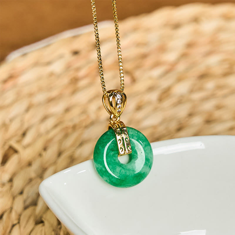 Wear FengShui Cyan Jade Peace Buckle Healing Luck Necklace Pendant