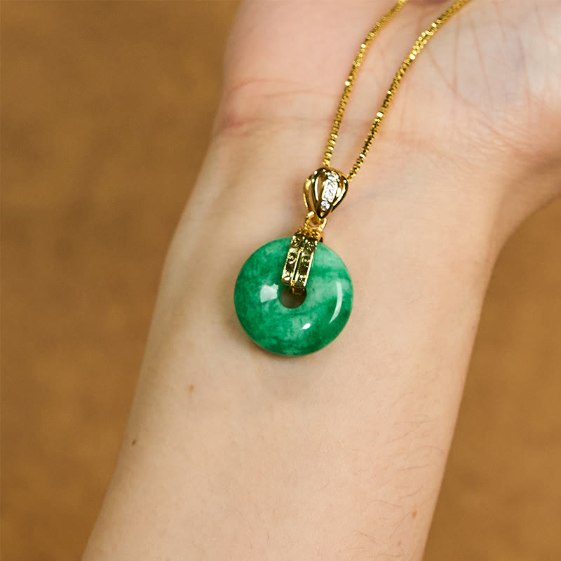 Wear FengShui Cyan Jade Peace Buckle Healing Luck Necklace Pendant