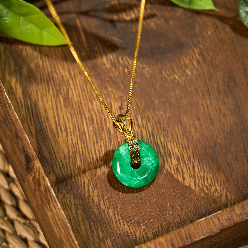 Wear FengShui Cyan Jade Peace Buckle Healing Luck Necklace Pendant