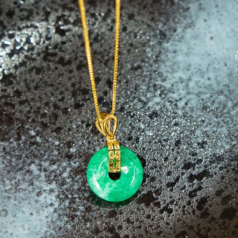 Wear FengShui Cyan Jade Peace Buckle Healing Luck Necklace Pendant