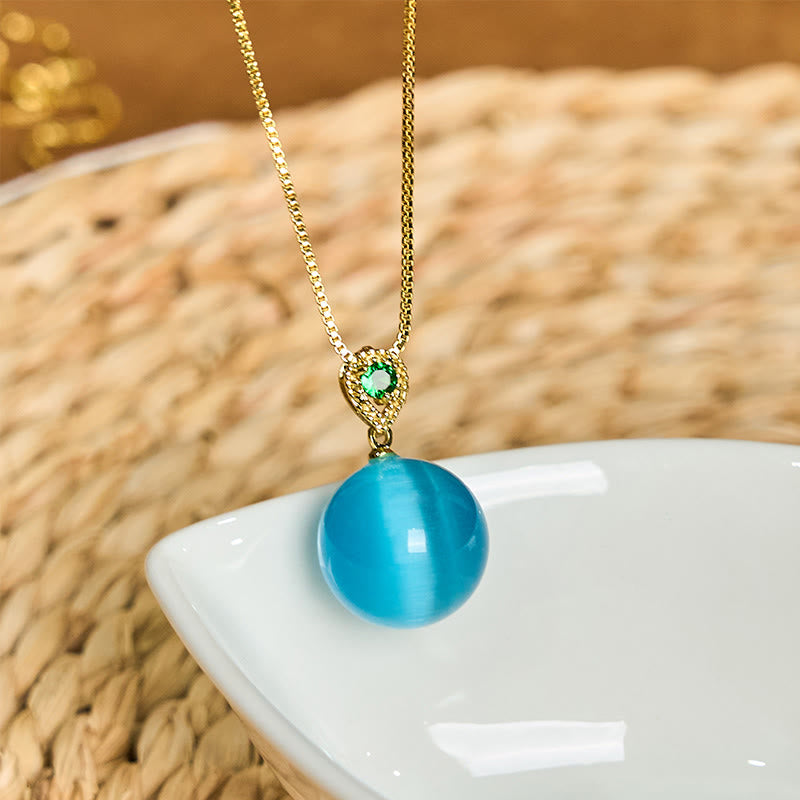Wear FengShui Cat's Eye Round Ball Confidence Necklace Pendant