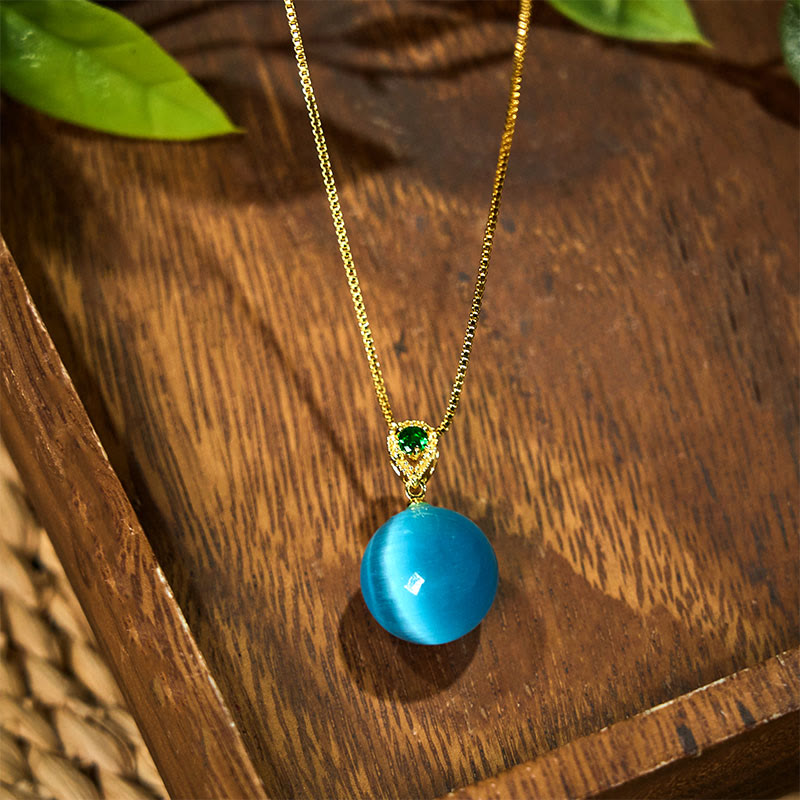Wear FengShui Cat's Eye Round Ball Confidence Necklace Pendant