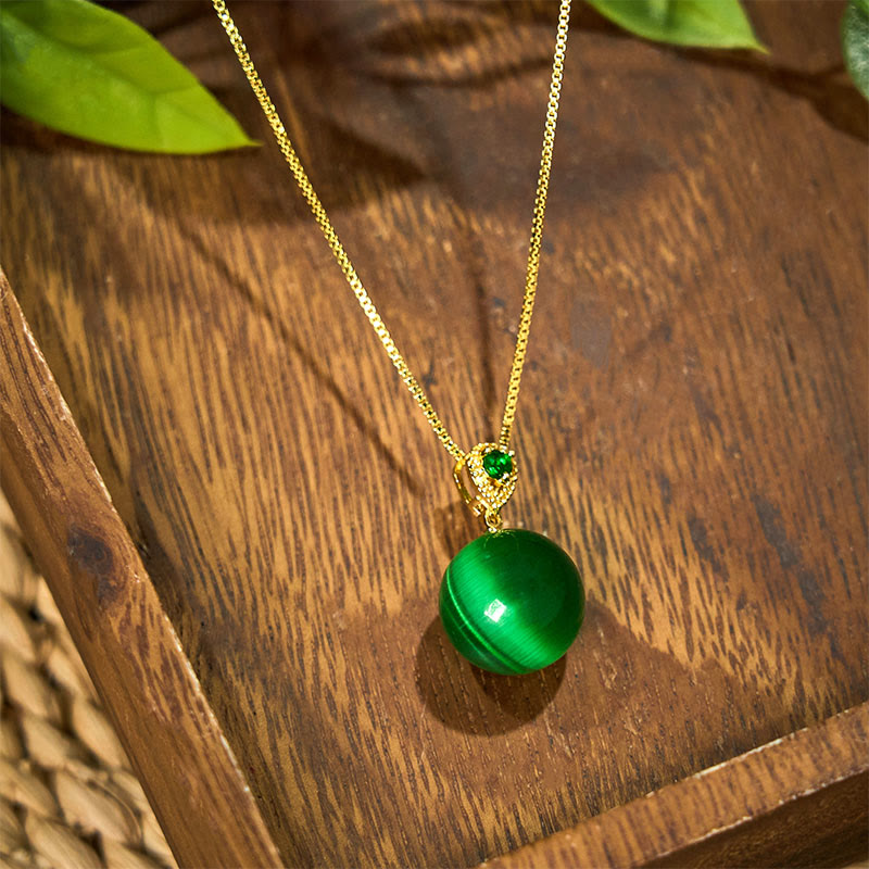 Wear FengShui Cat's Eye Round Ball Confidence Necklace Pendant