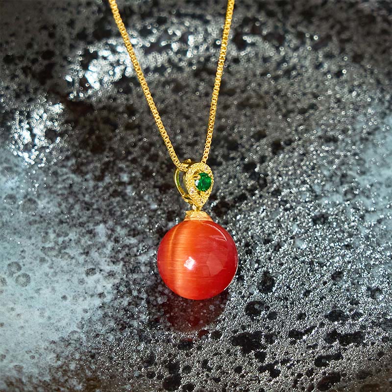 Wear FengShui Cat's Eye Round Ball Confidence Necklace Pendant