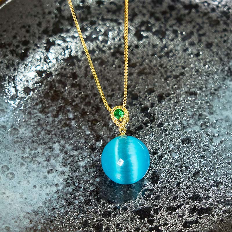 Wear FengShui Cat's Eye Round Ball Confidence Necklace Pendant