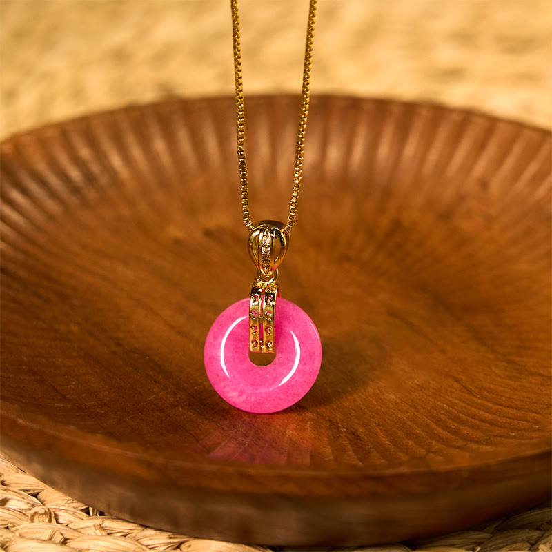 Wear FengShui Purple Jade Peace Buckle Happiness Necklace Pendant