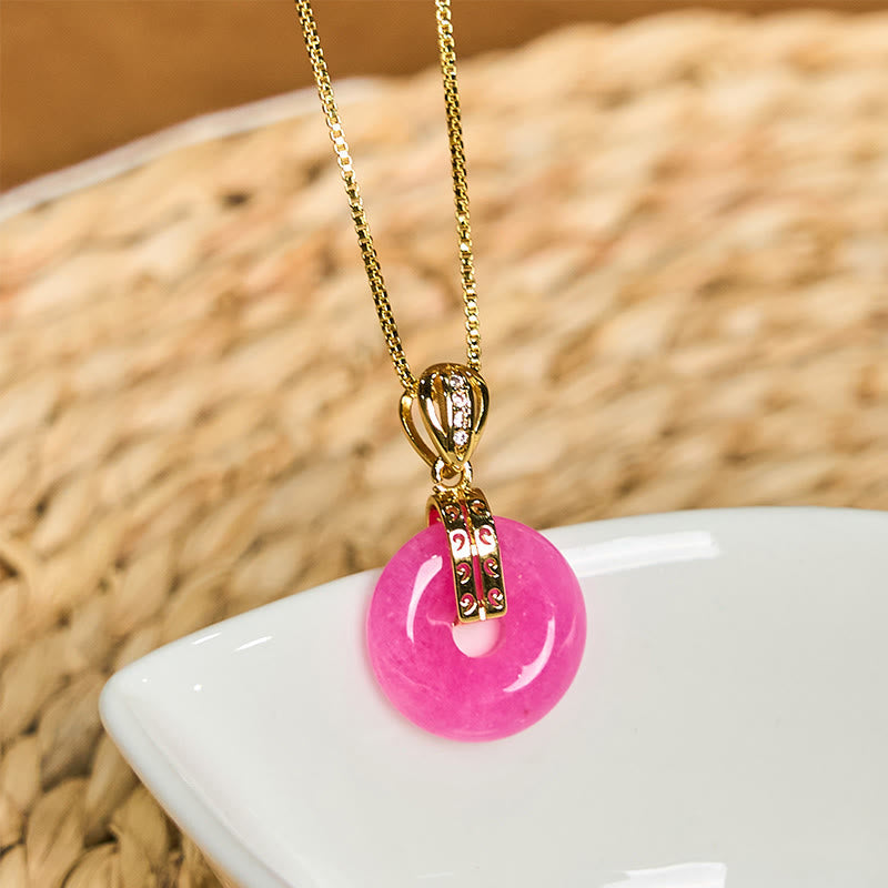 Wear FengShui Purple Jade Peace Buckle Happiness Necklace Pendant