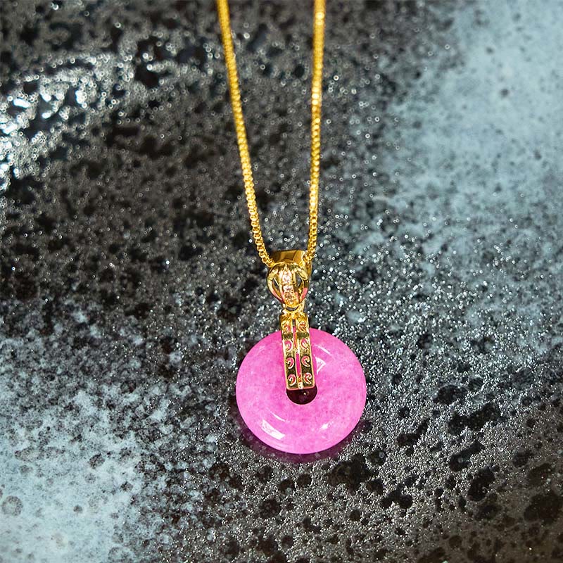 Wear FengShui Purple Jade Peace Buckle Happiness Necklace Pendant