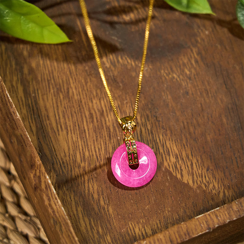 Wear FengShui Purple Jade Peace Buckle Happiness Necklace Pendant