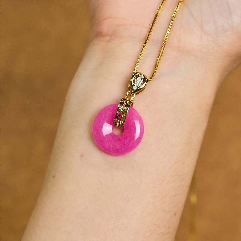 Wear FengShui Purple Jade Peace Buckle Happiness Necklace Pendant