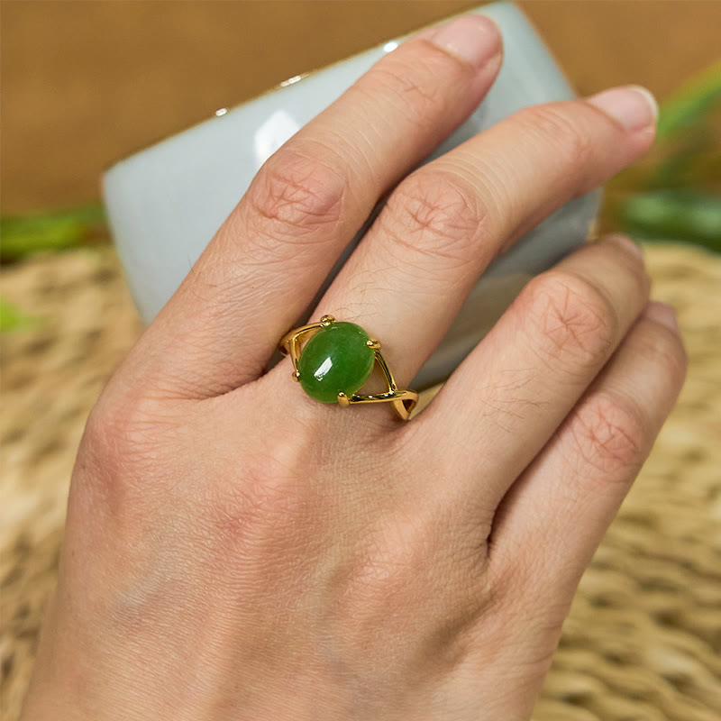 Wear FengShui Natural Jade Alloy Adjustable Buckle Abundance Ring