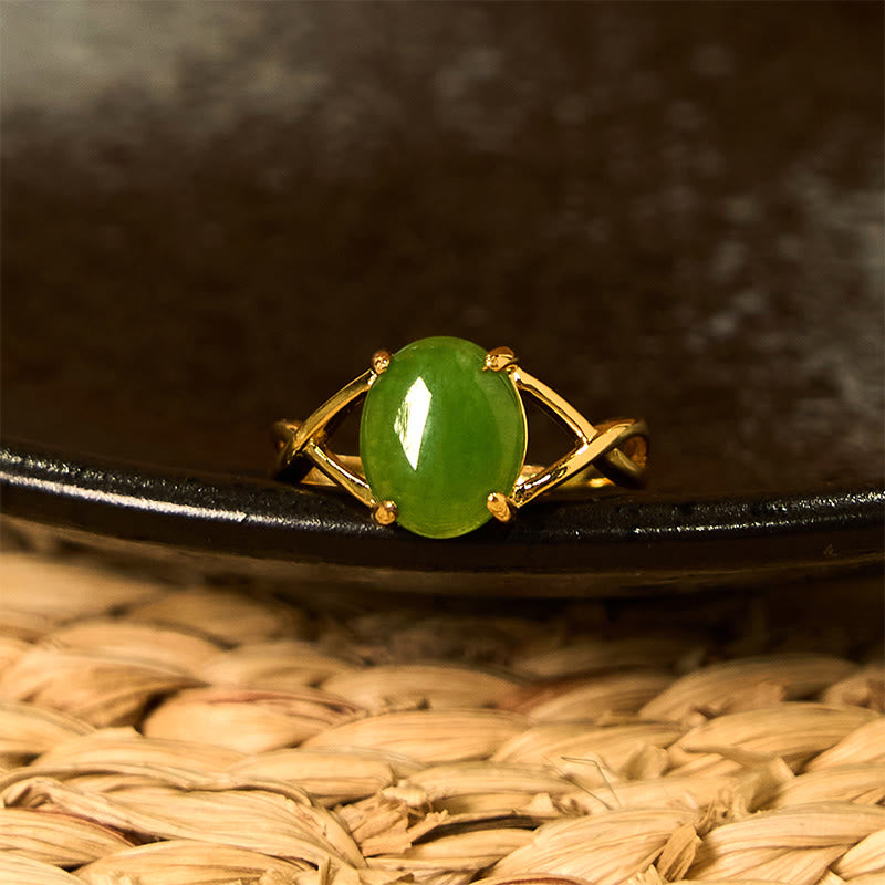Wear FengShui Natural Jade Alloy Adjustable Buckle Abundance Ring